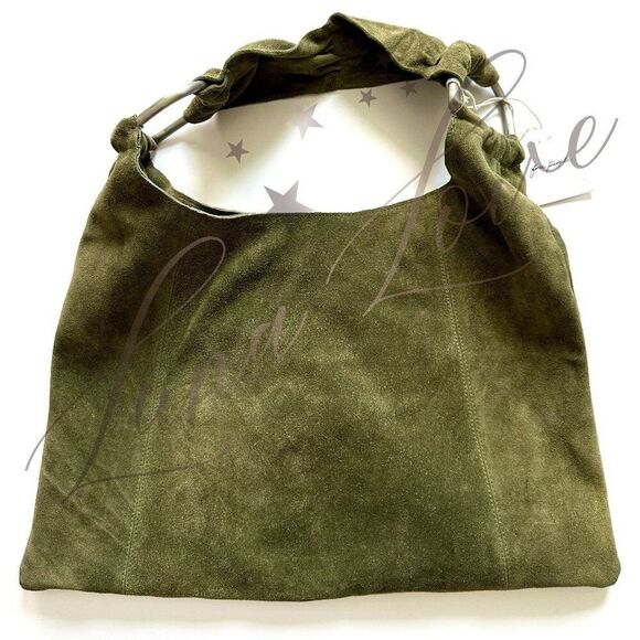 FREE PEOPLE Bobbi Slouch Suede Tote In Khaki / Olive NWT - Picture 2 of 9